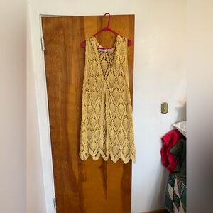 Vintage Crocheted Openwork Vest Duster